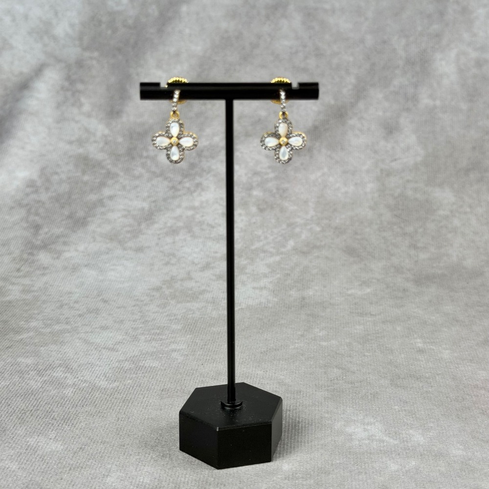 Freida Rothman Blossoming Brilliance Mother of Pearl CZ Clover Drop Earrings 925